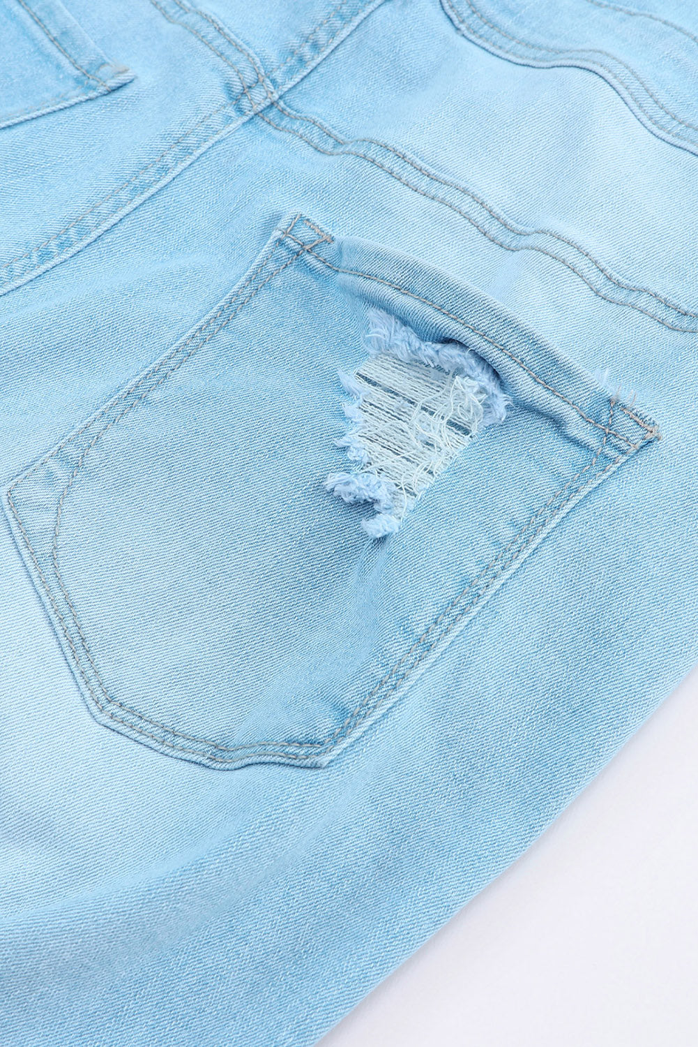 Sky Blue Constructed Bib Pocket Distressed Denim Overalls