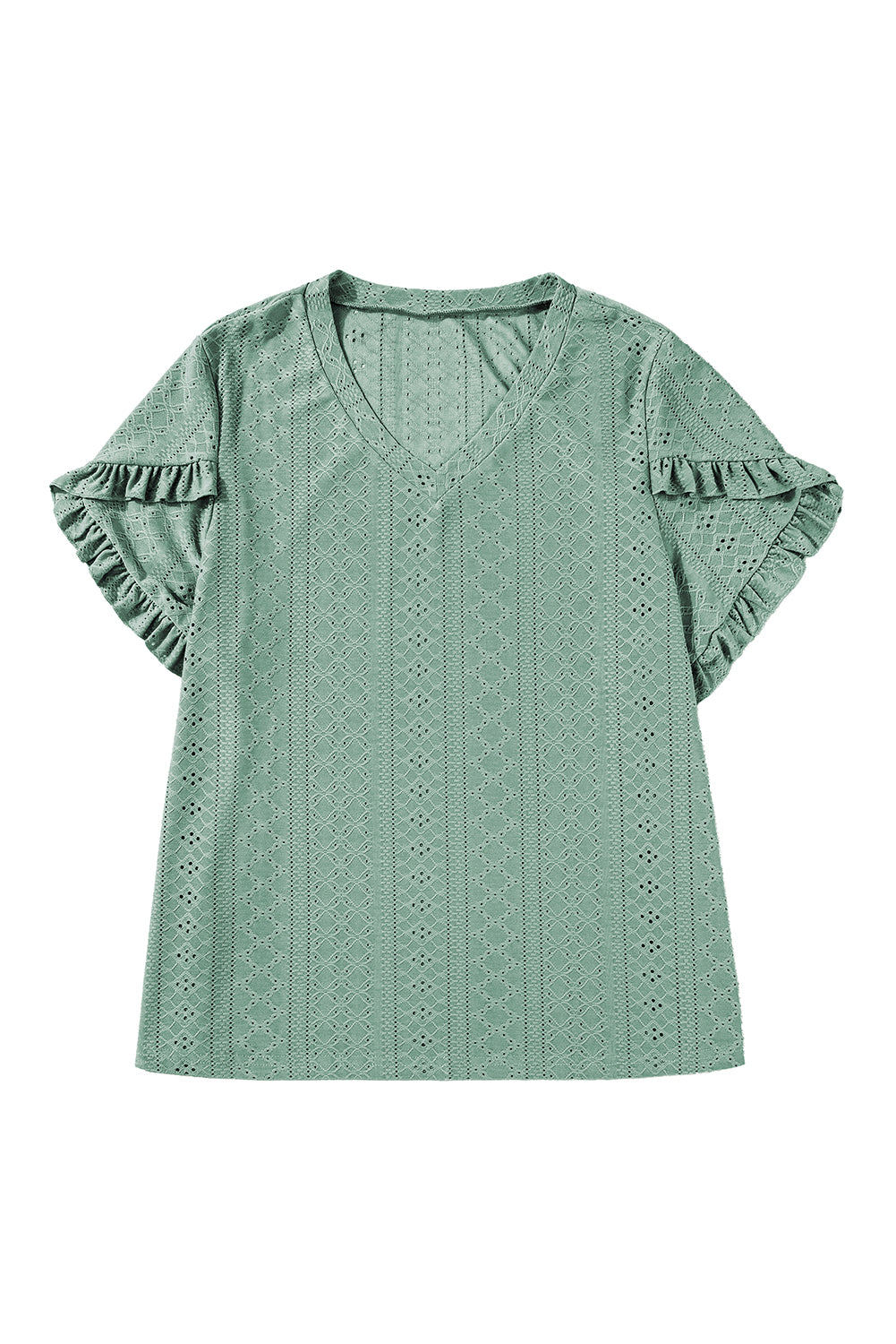 Laurel Green Petal Sleeve Jacquard V Neck Plus Size Blouse