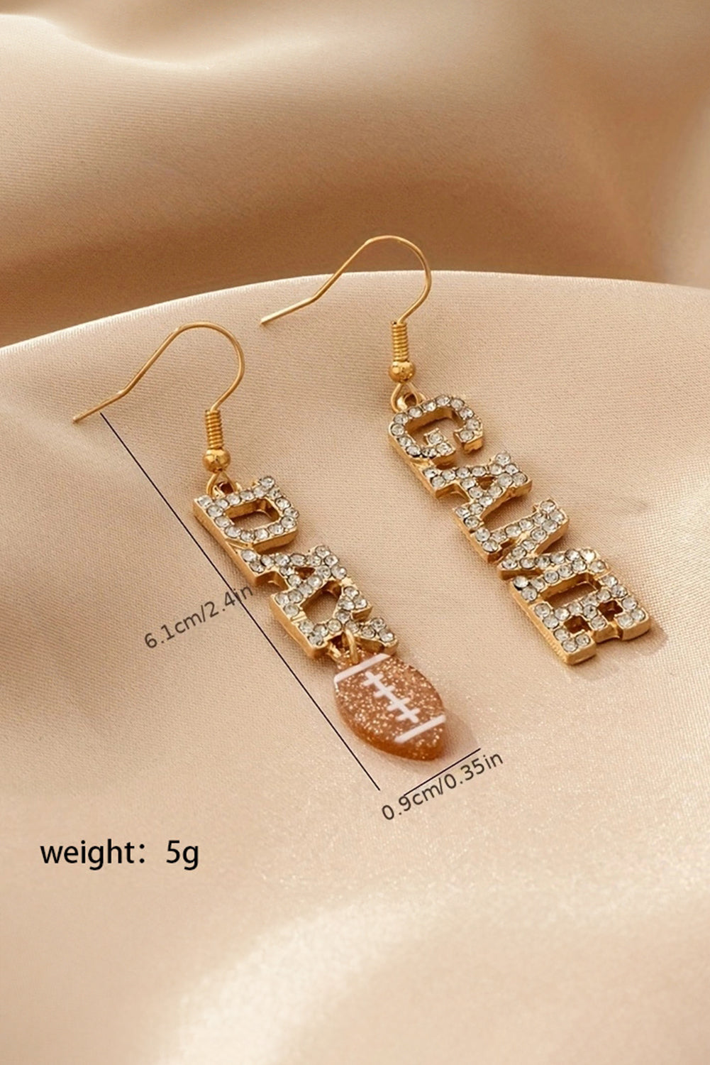 Gold GAME DAY Football Rhinestone Dangle Earrings