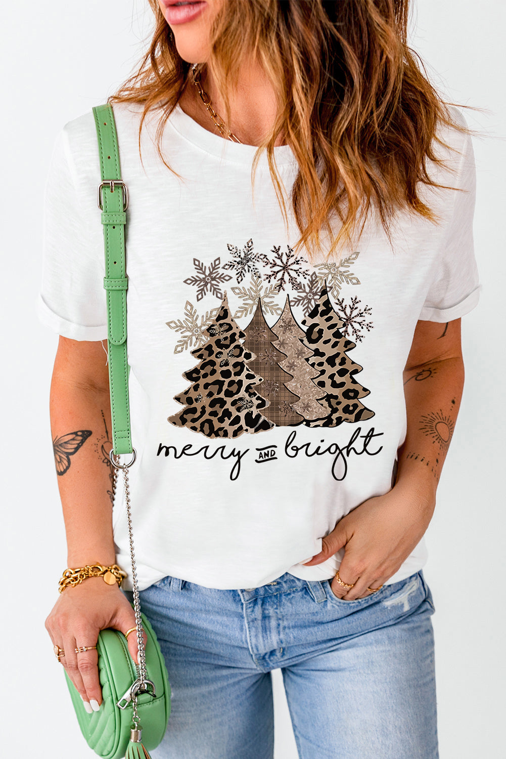 Black Leopard Christmas Tree Crew Neck Graphic T Shirt