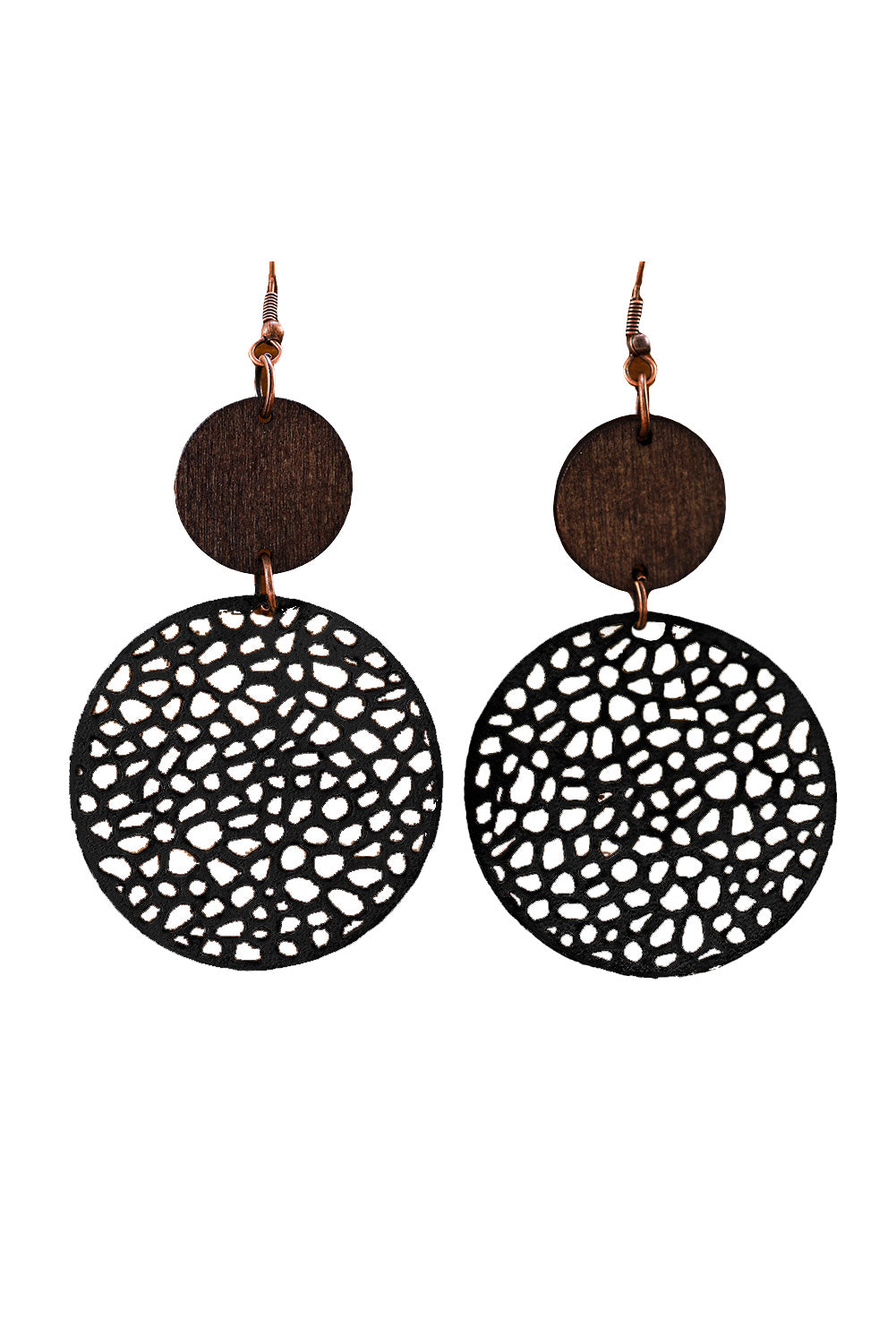 Black Hollow Out Bohemian Wooden Pendant Drop Earrings