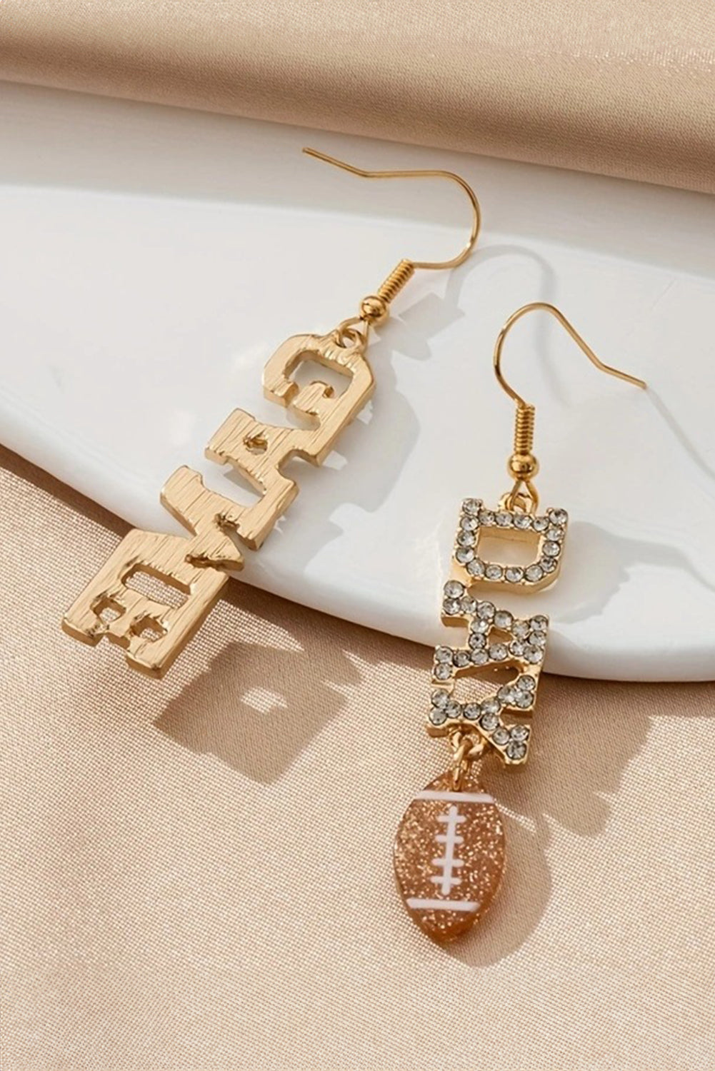 Gold GAME DAY Football Rhinestone Dangle Earrings