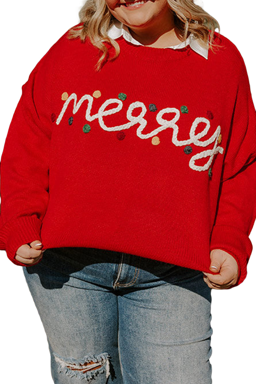 Fiery Red Merry Graphic Christmas Plus Size Sweater